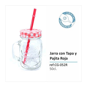 Jarra con tapa y pajita para personalizar de color rojo